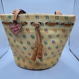 Dooney & Bourke Yellow Logo Bucket Bag with Tan Leather Trim